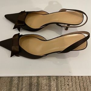 J. Crew Brown Satin Bow kitten heels